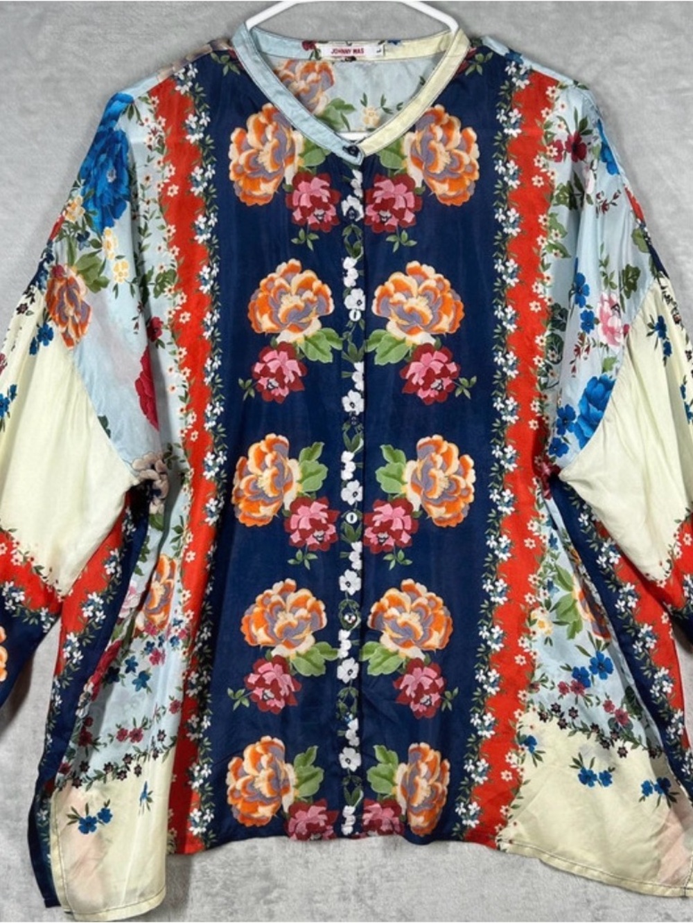 Johnny Was Navy Floral V-Neck Tunic with Cream & Rust Accents - Picture 2 of 9